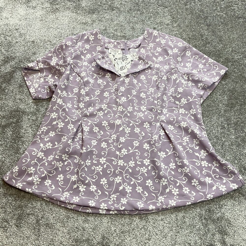 Chelsea Studio Blouse Top Womens 22W Light Purple Short Sleeve Floral Lace Decor
